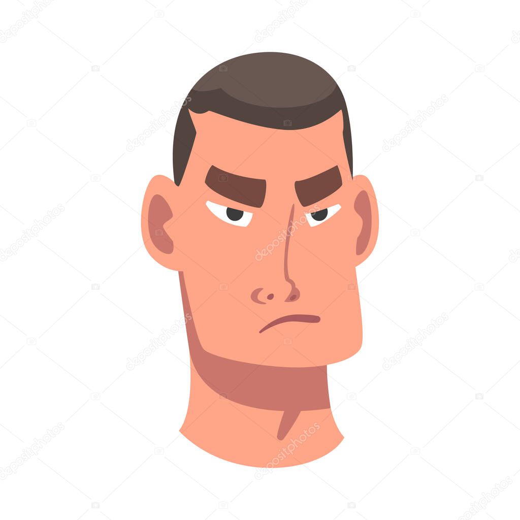 Man Head with Frown as Facial Expression Vector Illustration