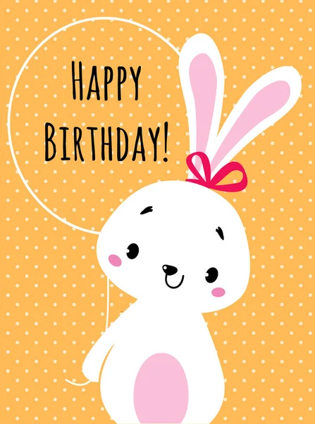 Happy Birthday Card with Rabbit Farm Animal with Balloon as Holiday Pozdrowienia i gratulacje Wektor Ilustracja — Wektor stockowy