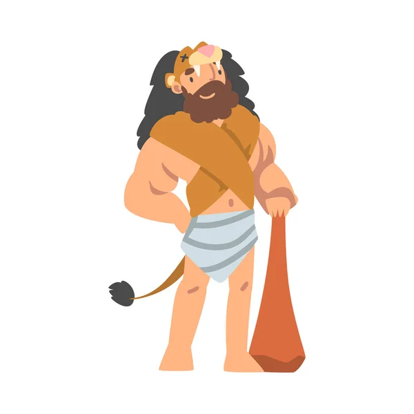Skäggig Gladiator som håller Bludgeon som grekisk eller Hellene teckenvektor Illustration — Stock vektor