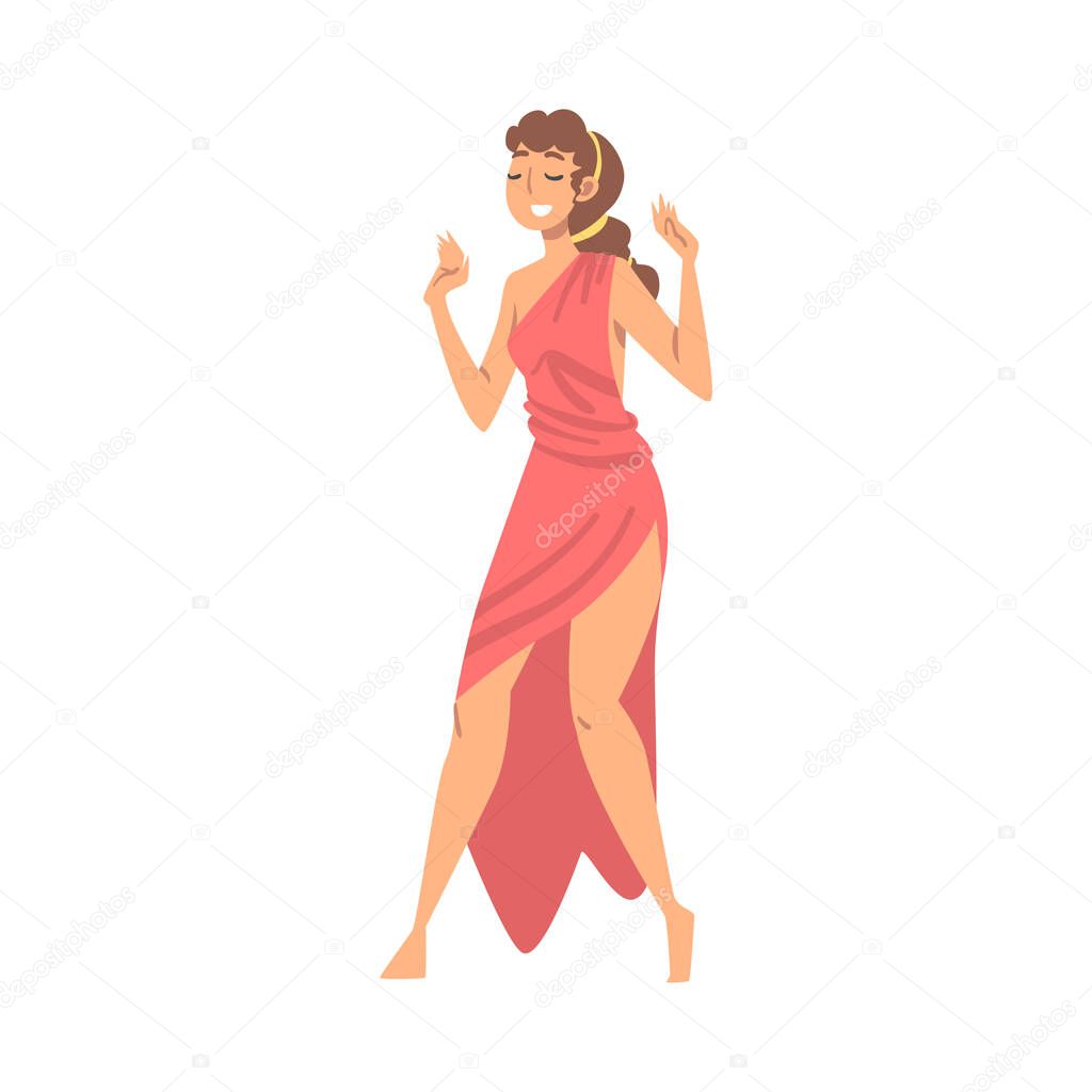 Greek or Hellene Woman Character in Ethnic Chiton Clothing Vector Illustration