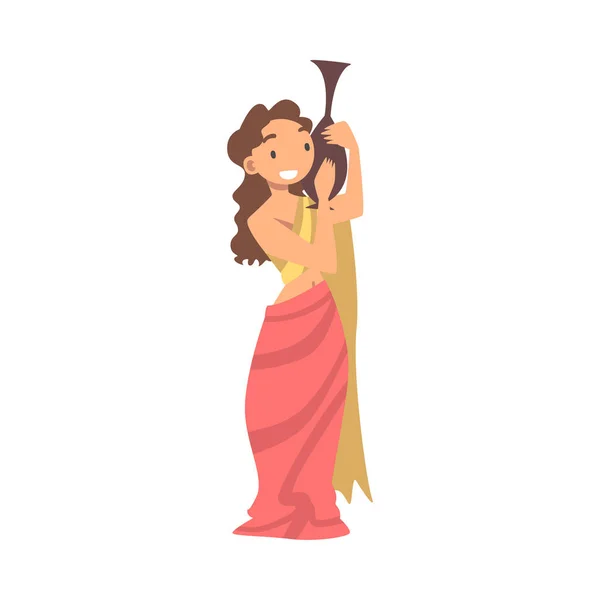 Personagem de mulher grega ou helena em roupas de Chiton étnico segurando ilustração vetorial de Lekythos —  Vetores de Stock