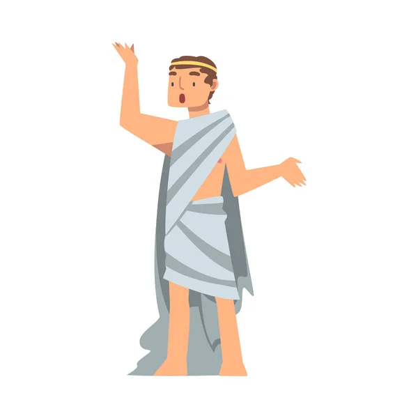 Grieks of Hellene Man Karakter in etnische Chiton Kleding Vector Illustratie — Stockvector