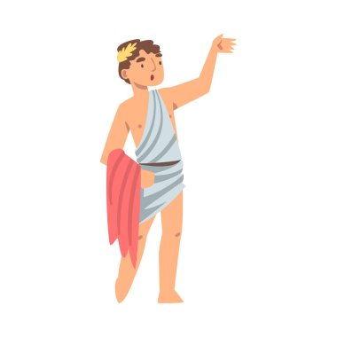 Etnik Chiton Kıyafet ve Laurel Çelenk Vektör İllüstrasyonunda Yunan veya Hellene Man Karakteri