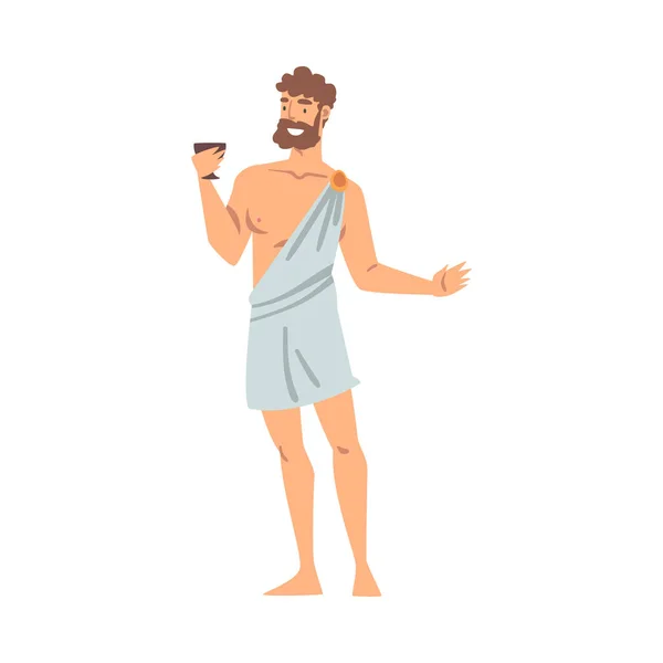 Grieks of Hellene Man Karakter in Etnische Chiton Kleding Holding Goblet Vector Illustratie — Stockvector