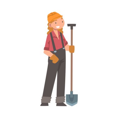 Becerikli Kadın Olarak Tamirci ya da İş Bitirici Kürek Ev Onarım Vektörü İllüstrasyonuna Bağlandı