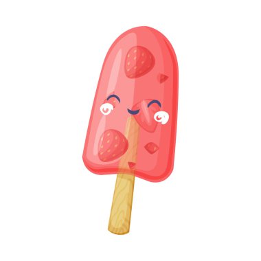 Gülen Yüz Vektör İllüstrasyonlu Komik Dondurma Yapıştırıcısı