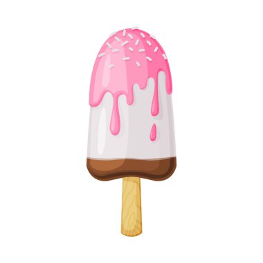 Donmuş Tatlı ve Tatlı Atıştırmalık Vektör İllüstrasyonu Odun Çubuğunda Donmuş Dondurma veya Eskimo