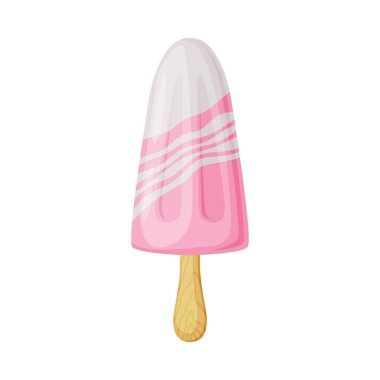 Donmuş Tatlı ve Tatlı Atıştırmalık Vektör İllüstrasyonu Odun Çubuğunda Pembe Dondurma
