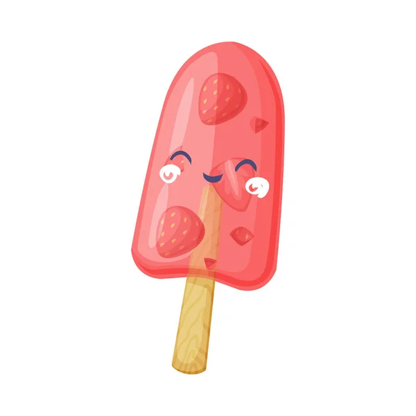Funny Ice Cream on Stick with Happy Smiling Face Vector Illustration — Stock Vector