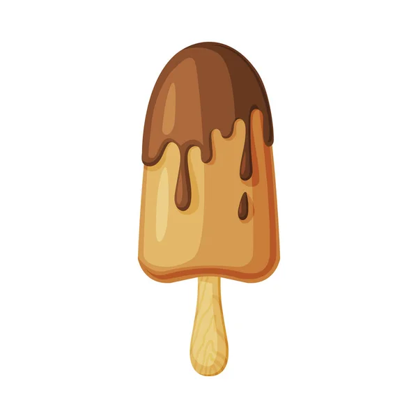 Helado de Chocolate en Palo de Madera como Postre Congelado y Snack Dulce Vector Illustration — Vector de stock