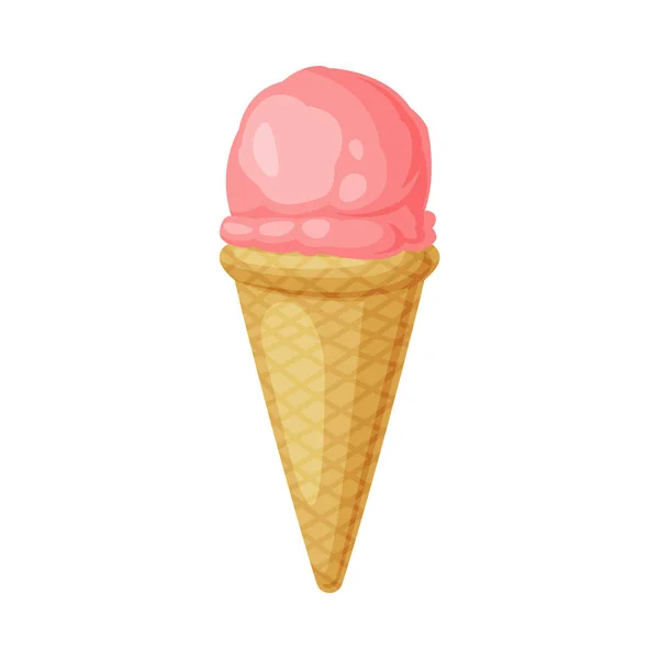 Pink Ice Cream in Waffle Cone as Frozen Dessert and Sweet Snack Vector Illustration — Stock Vector