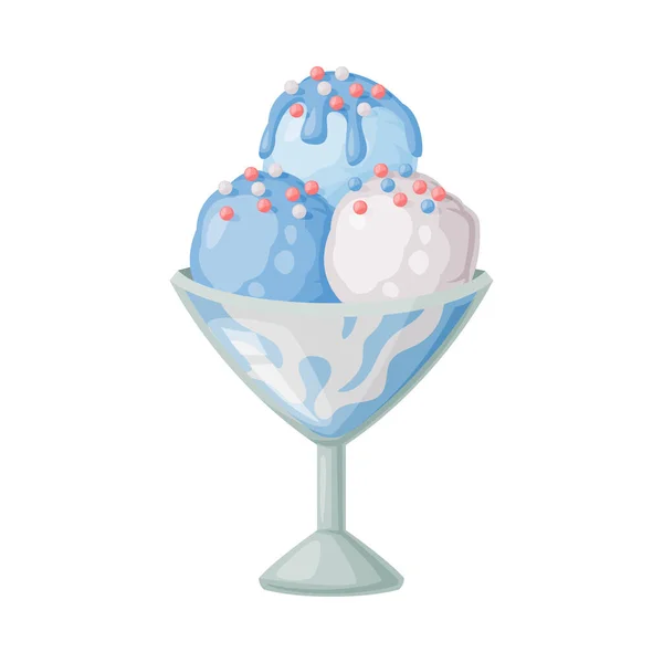 Bola de helado en tazón de vidrio con espolvorear como postre congelado y dulce Snack Vector Ilustración — Archivo Imágenes Vectoriales