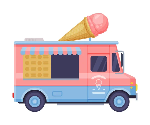 Van como patio de comida al aire libre o vendedor de alimentos venta de helado Vector ilustración — Archivo Imágenes Vectoriales