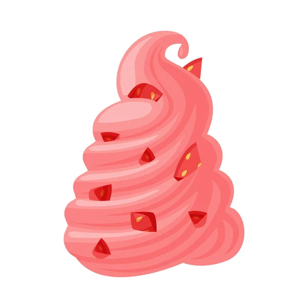 Swirl of Pink Dairy Ice Cream with Strawberry Topping Vector Illustration — 스톡 벡터