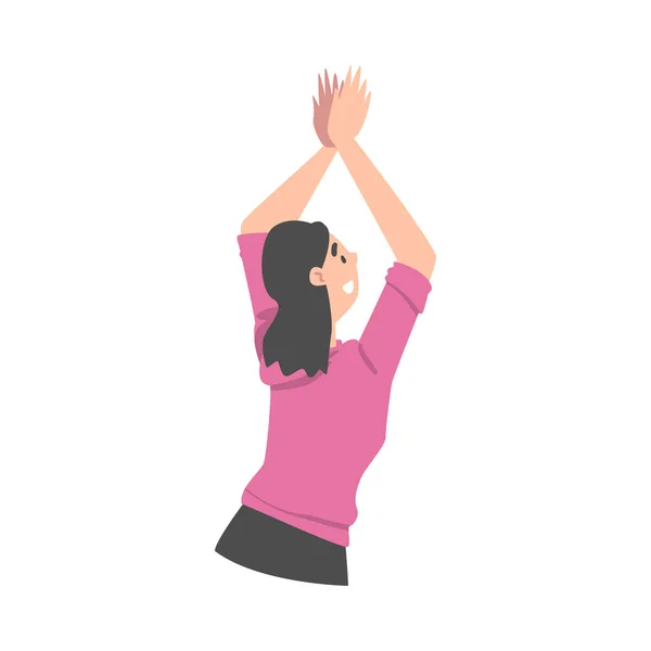 Жінка плескає руки як соціальні медіа та абонент показуючи прихильність Векторні ілюстрації — стоковий вектор