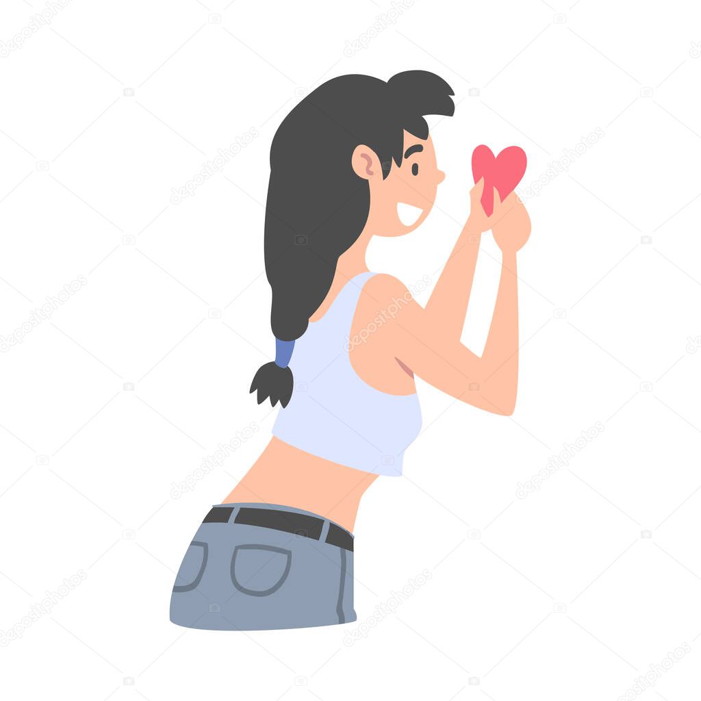 Female as Social Media Follower and Subscriber Showing Adoration Vector Illustration