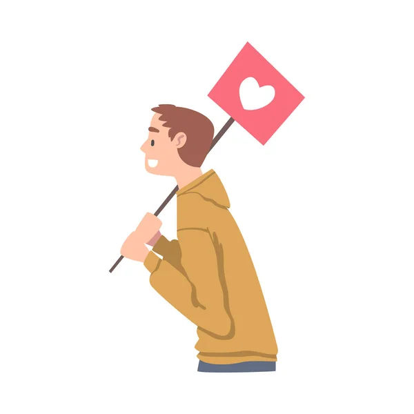 Man with Heart Sign as Social Media Follower and Subscriber Pokazywanie ilustracji wektor adoracji — Wektor stockowy