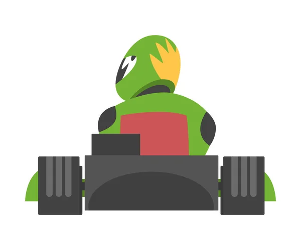 Kart Racing ou Karting com Man Racer em Open Wheel Car Engajado em Motorsport Road Extreme Driving Back View Vector Ilustração — Vetor de Stock