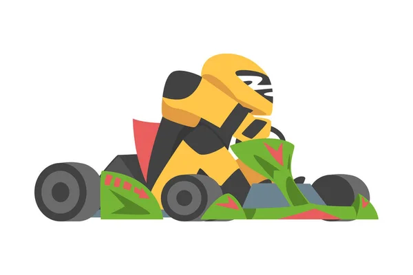 Kart Racing of Karten met Man Racer in Open Wiel Auto Betrokken bij Motorsport Road Extreme Driving Vector Illustratie — Stockvector