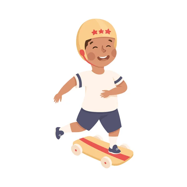 Menino bonito no capacete Skate Praticar Esporte e Atividade Física Vector Ilustração — Vetor de Stock