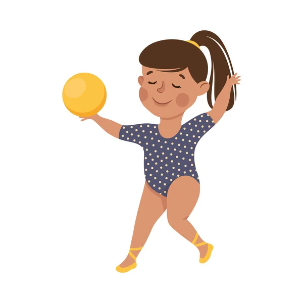 Cute Little Girl in Swimsuit Playing Volleyball Practicing Sport and Physical Activity Vector Illustration — Stock Vector