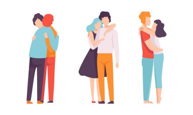People Characters Embracing Each Other Soothing and Supporting Vector Illustration Set clipart