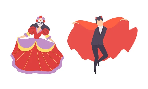 Hombre y mujer vestido de carnaval o fiesta conjunto de ilustración de vectores — Archivo Imágenes Vectoriales