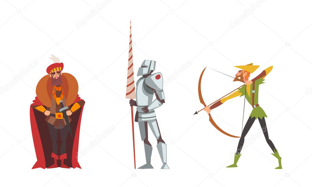 Medieval Archer with Bow and Knight with Lance Vector Set