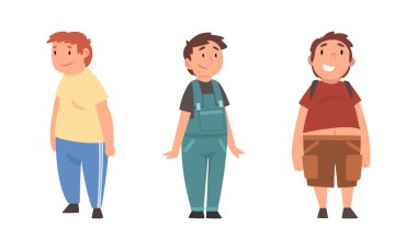 Aşırı kilolu neşeli çocuk ve Vücut Yağ Vektörü Set