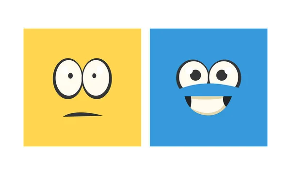Cara cuadrada de dibujos animados con conjunto de vectores de expresión de emoción — Vector de stock