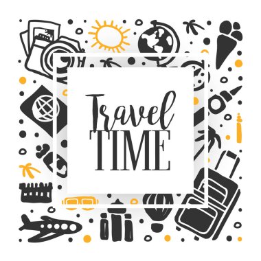 Paketli Bavul ve Uçak Vektör Şablonu ile Orijinal Tasarım Yolculuğu Zamanı