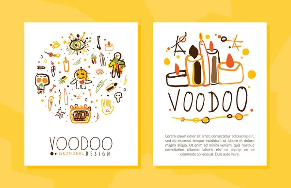 Voodoo kézzel rajzolt design, mint afrikai vallás és mágikus vektor sablon — Stock Vector