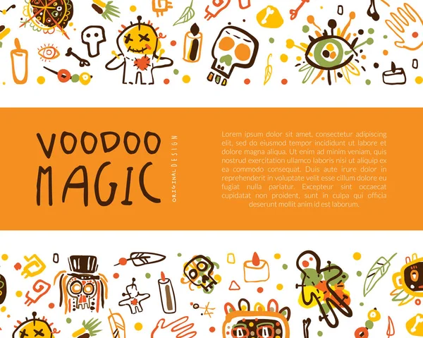 Voodoo kézzel rajzolt design, mint afrikai vallás és mágikus vektor sablon — Stock Vector