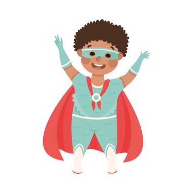 Süper Kahraman Kostümü Giyen Küçük Çocuk Suçla Mücadele Vektörü İllüzyonuna Karşı Güç Sahipmiş Gibi Yapıyor