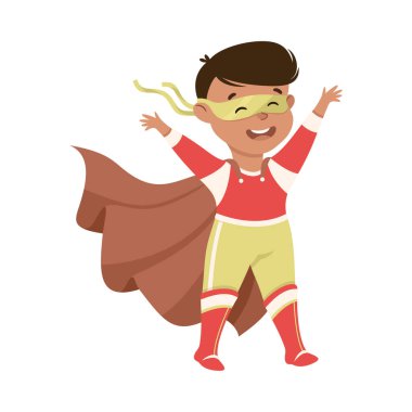 Süper Kahraman Kostümü Giyen Küçük Çocuk Suçla Mücadele Vektörü İllüzyonuna Karşı Güç Sahipmiş Gibi Yapıyor