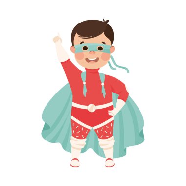 Süper Kahraman Kostümü Giyen Küçük Çocuk Suçla Mücadele Vektörü İllüzyonuna Karşı Güç Sahipmiş Gibi Yapıyor