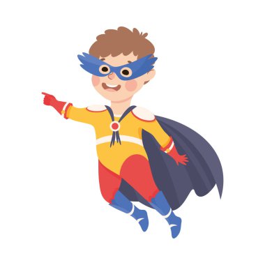 Süper Kahraman Kostümü Giyen Küçük Çocuk Suçla Mücadele Vektörü İllüzyonuna Karşı Güç Sahipmiş Gibi Yapıyor