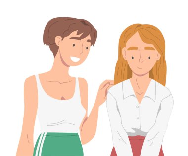 Kadın Karakteri Arkadaşını Destekliyor Neşelendiriyor ve Ruh Vektörü İllüzyonunu Yükseltiyor