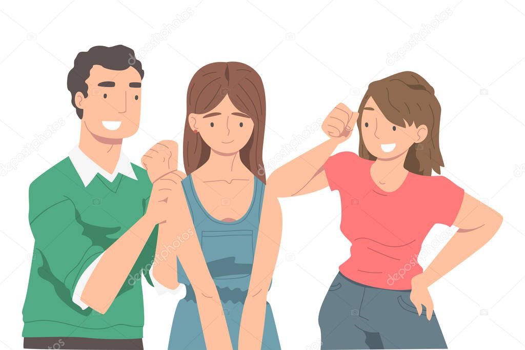 People Character Supporting Friend Encouraging Cheering Up and Raising His Spirits Vector Illustration