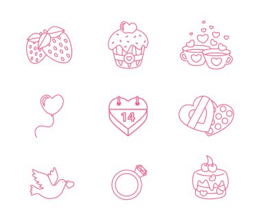 Sevgililer günü, tasarım öğeleri, beyaz arka plan üzerinde - izole için illüstrasyon modern düz simgeler vektör