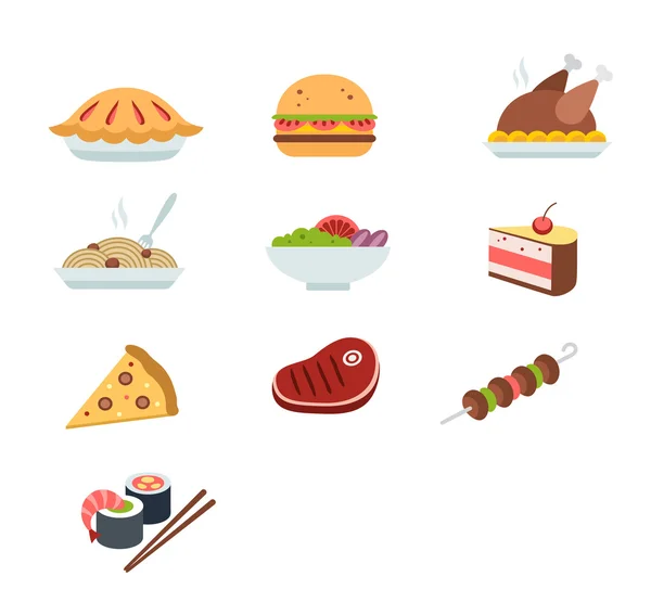 Various food icons set - fruit, vegetables, meat, corn. Vector illustration — Stock Vector