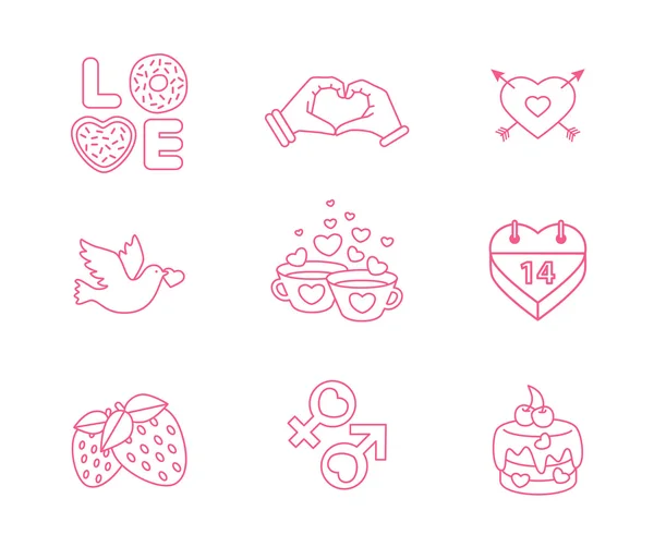 Illustration modern flat icons for Valentines Day, design elements, isolated on white background - vector — Stock Vector