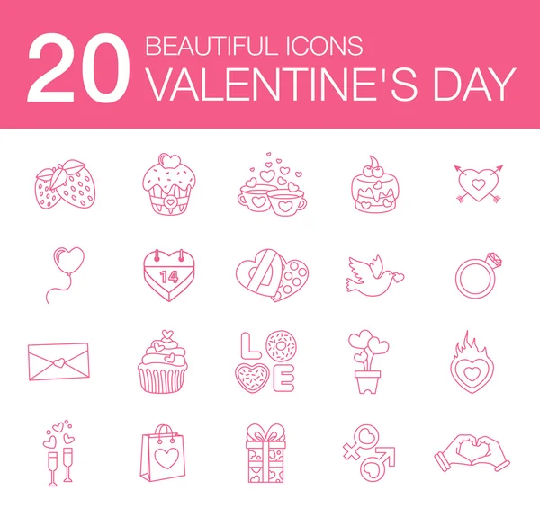 Illustration modern flat icons for Valentines Day, design elements, isolated on white background - vector — Stock Vector