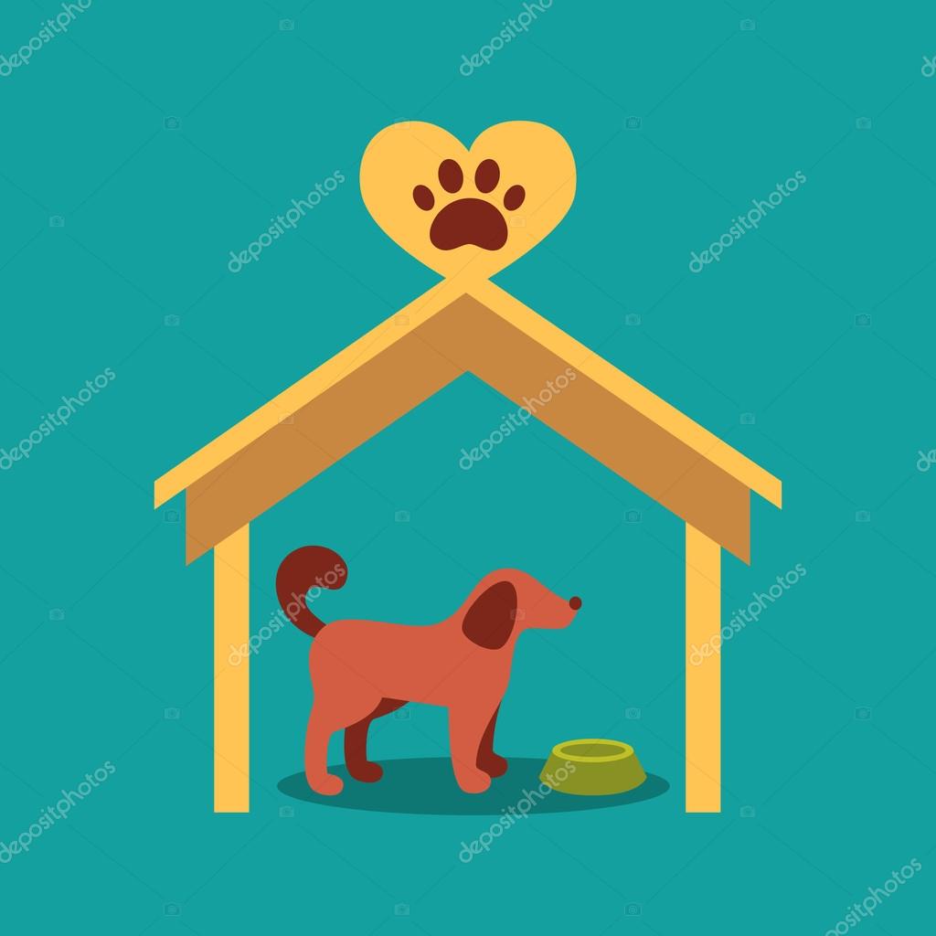 Signboard beside a doghouse with a dog