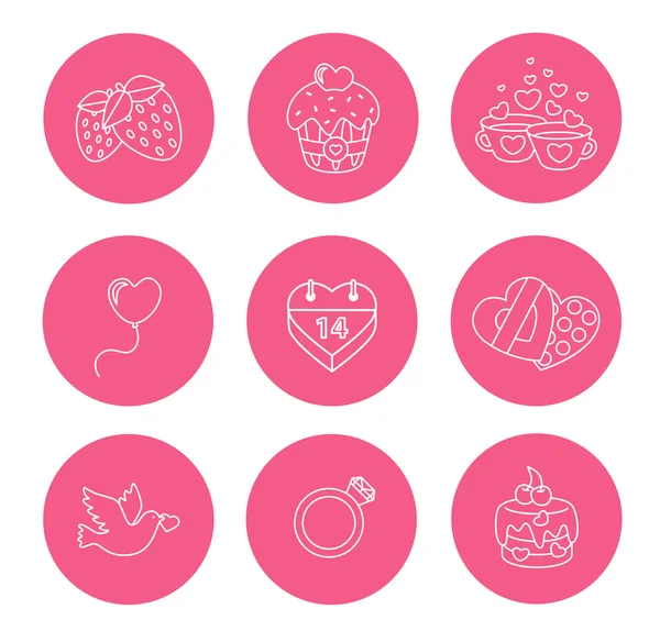 St. Valentine Day icons, thin line style, flat design — Stock Vector