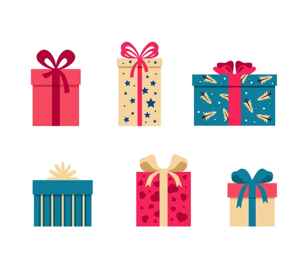 Ensemble vectoriel de symboles de boîte-cadeau colorés — Image vectorielle