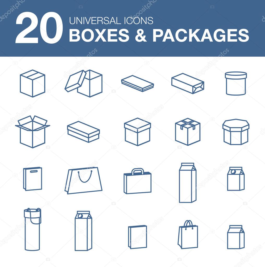 Icons boxes and Packaging simple linear style