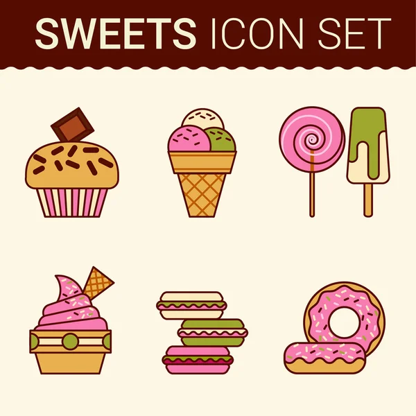 Conjunto de deliciosos pasteles — Vector de stock