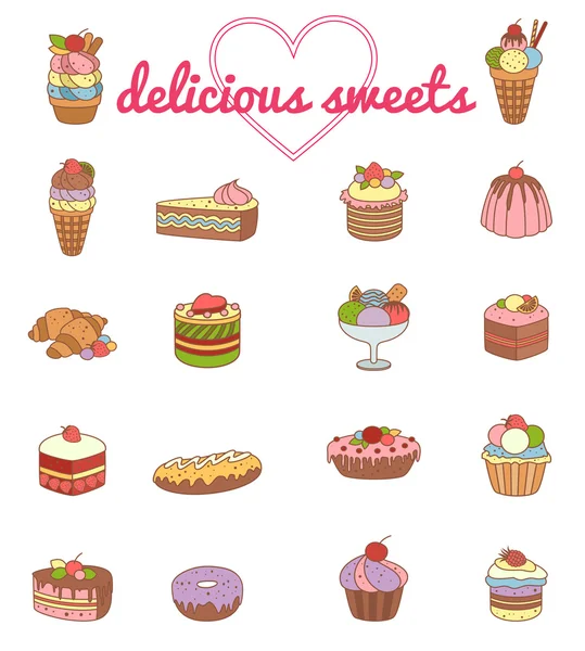 Délicieux ensemble de dessert — Image vectorielle