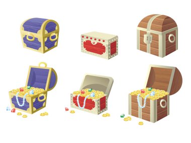 Hazine sandığı altın ve mücevher dolu vektör çizim